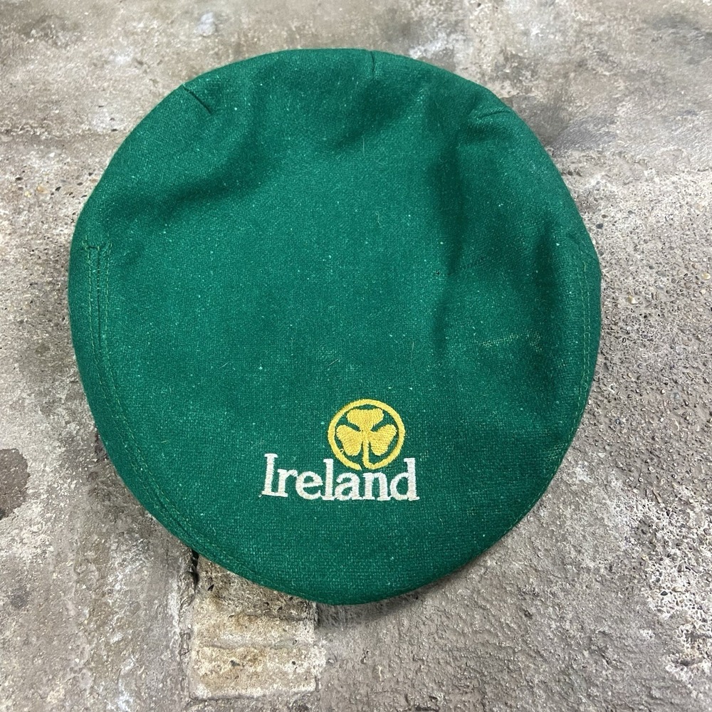 Vintage‎ 80s Shandon Irish Flat Cap Size 7.5 Green Wool Embroidered Ireland Logo
